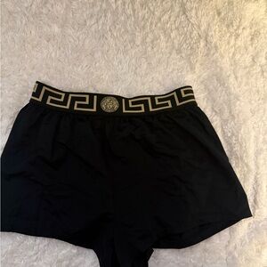 Versace Black and Gold Elastic-Waist Athletic Shorts